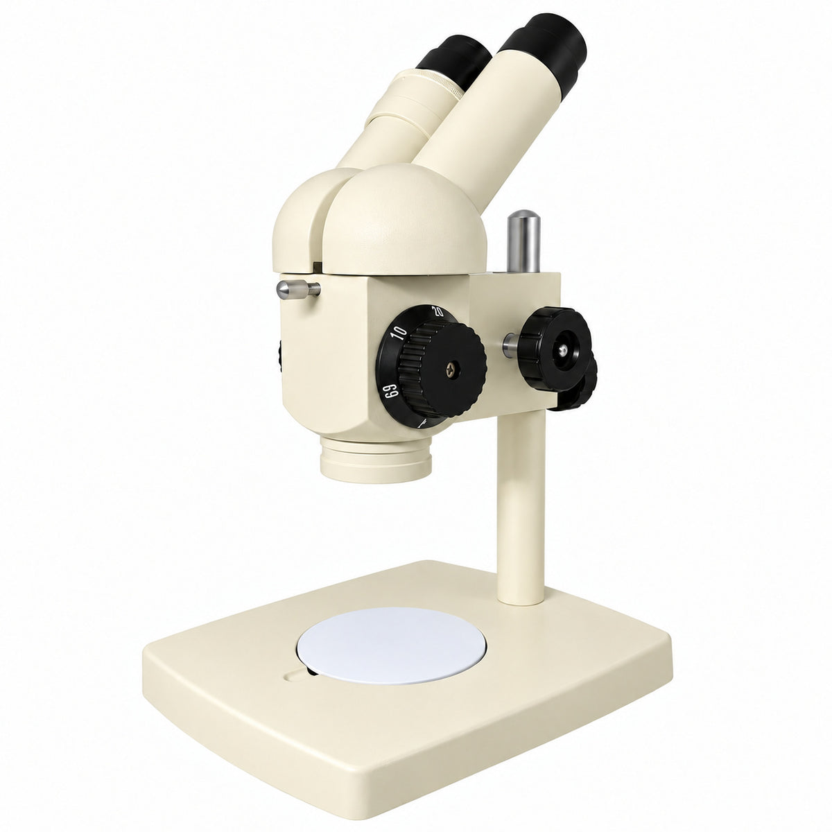 ST100 binocular stereo microscope from the opposite angle, showing focus and magnification controls