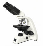 Optenra PL200 binocular compound microscope, angled view on white background