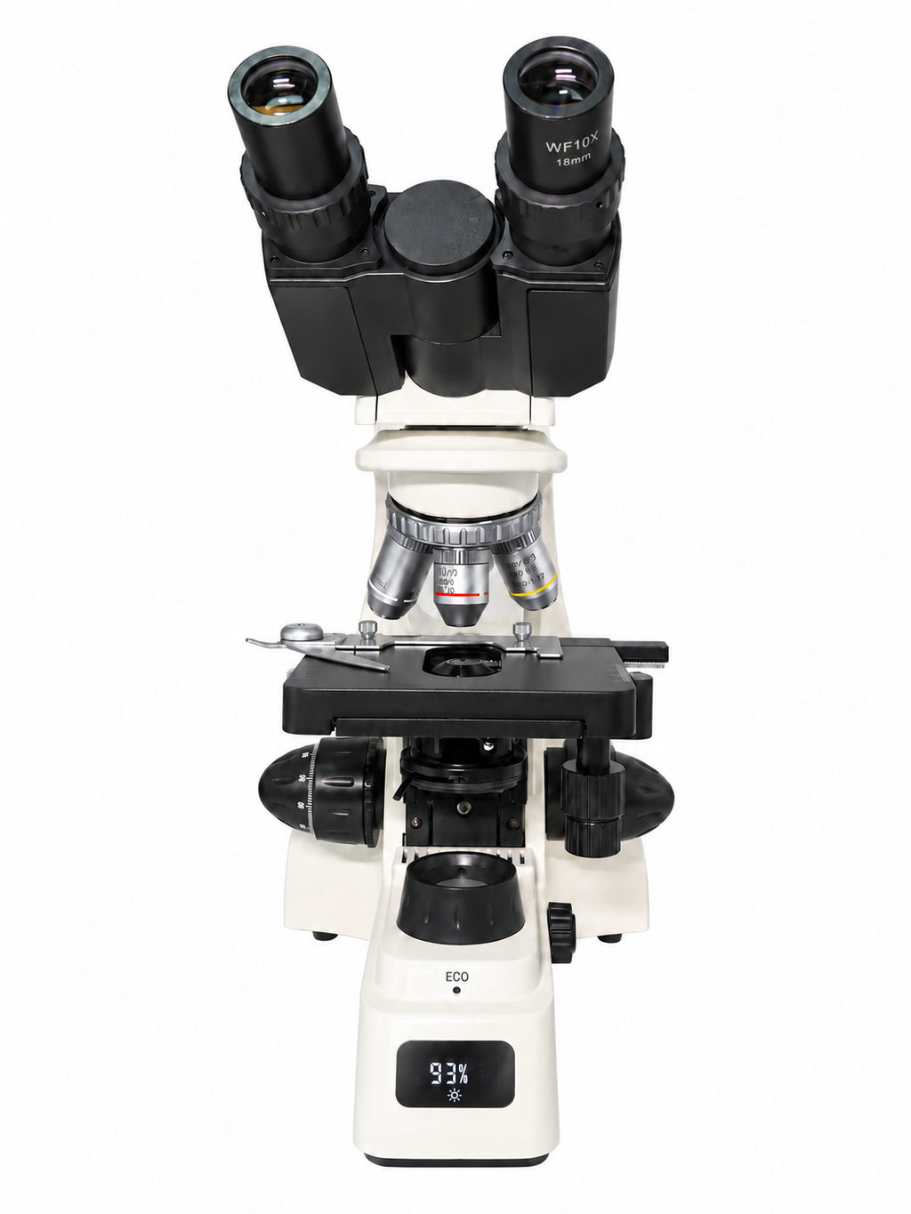 Optenra PL200 binocular compound microscope, front view on white background