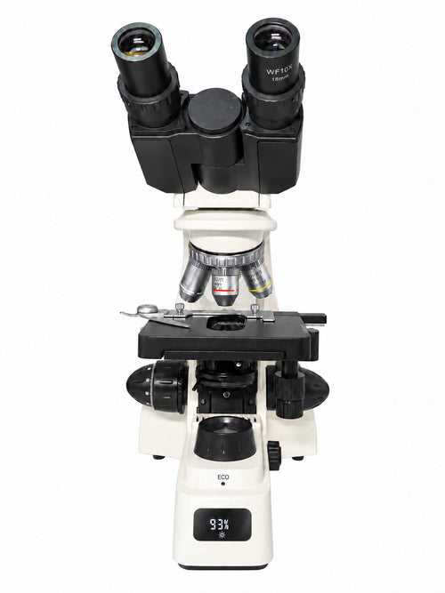Optenra PL200 binocular compound microscope, front view on white background