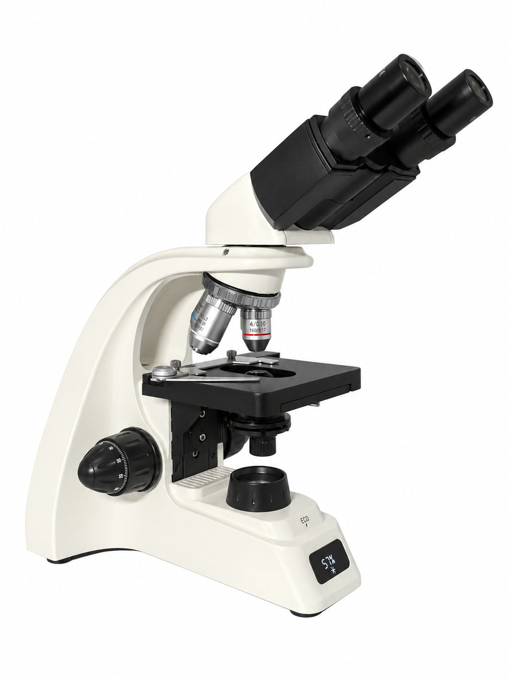 Optenra PL200 binocular compound microscope, opposite angled view on white background