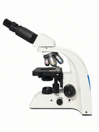 Optenra PL200 binocular compound microscope, side view on white background
