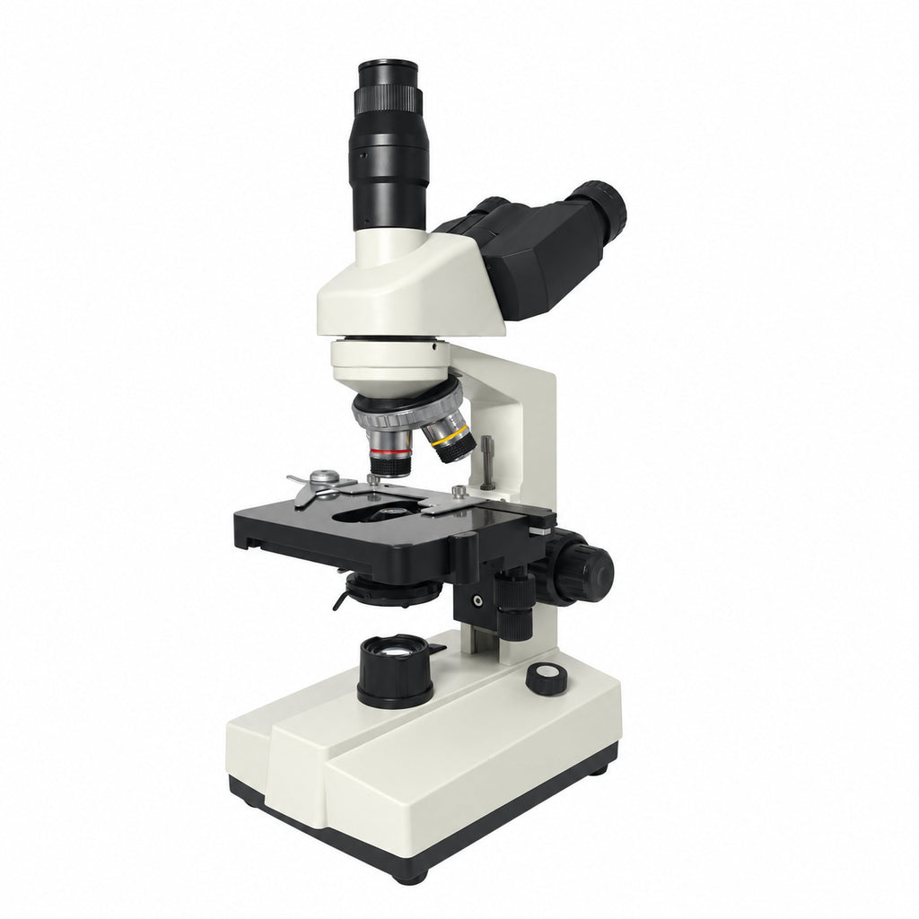 PW80 trinocular compound microscope, three-quarter view