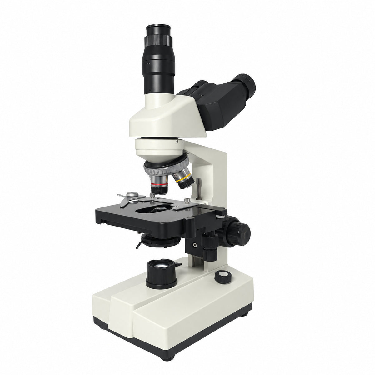 PW80 trinocular compound microscope, three-quarter view