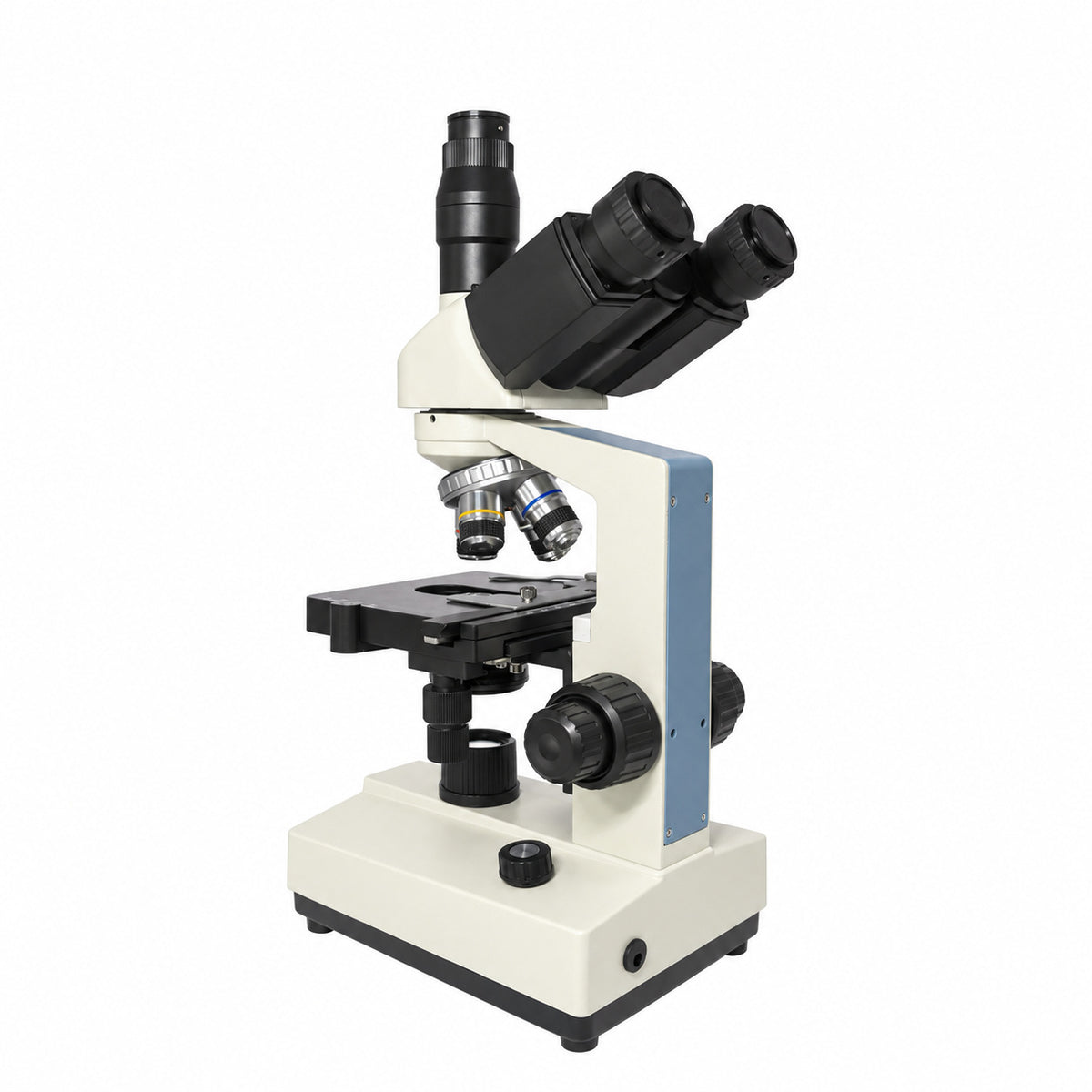 PW80 trinocular compound microscope, rear three-quarter view